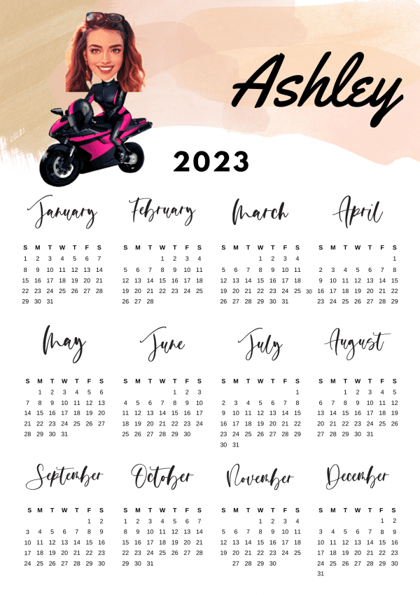 Photo to Cartoon Printable Calendar