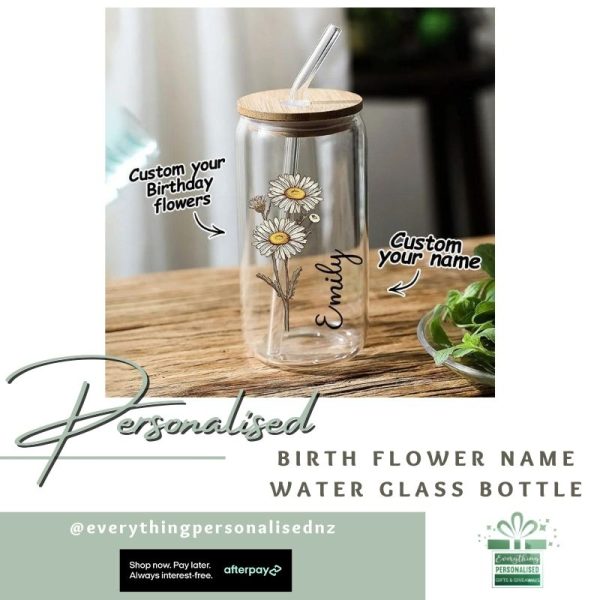Birth Flower Name Water Glass Bottle