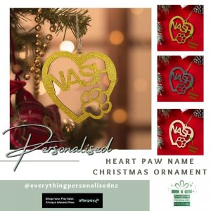 Heart Paw Name Christmas Ornament